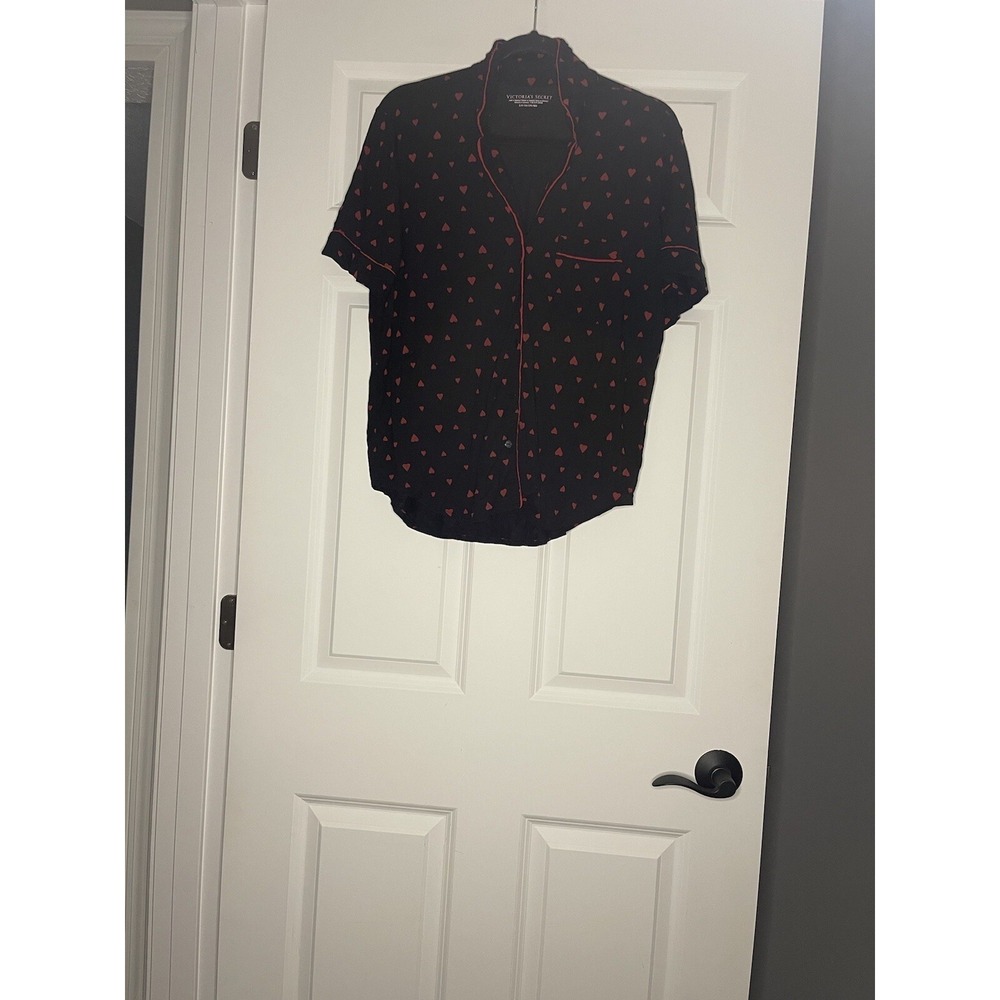 Victorias Secret  Pajama Set Small Black Red Hearts No Drawstring Intimates